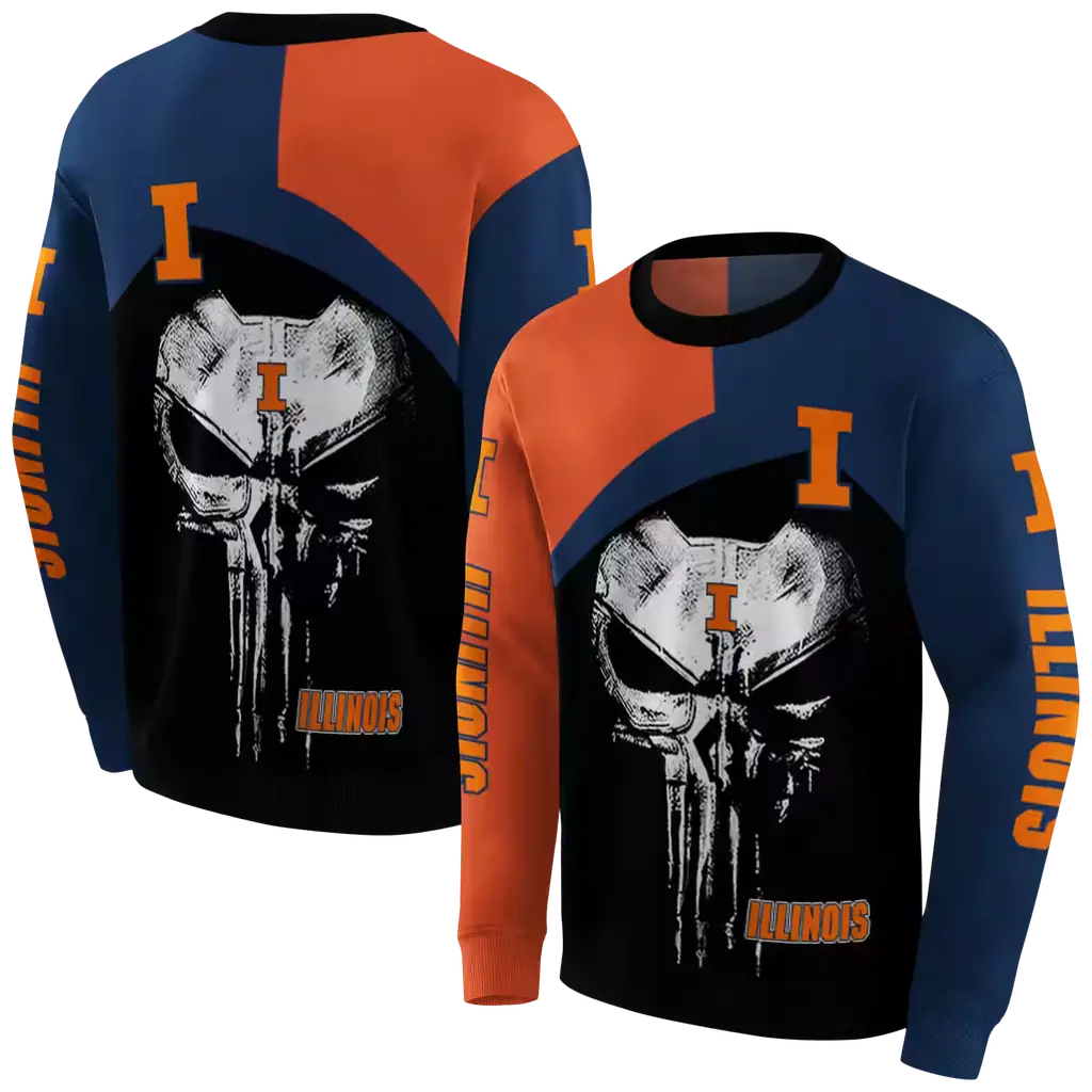 illinois fighting illini skull punisher orange black hoodie premium grade illinois fighting illini skull punisher orange black hoodie premium grade