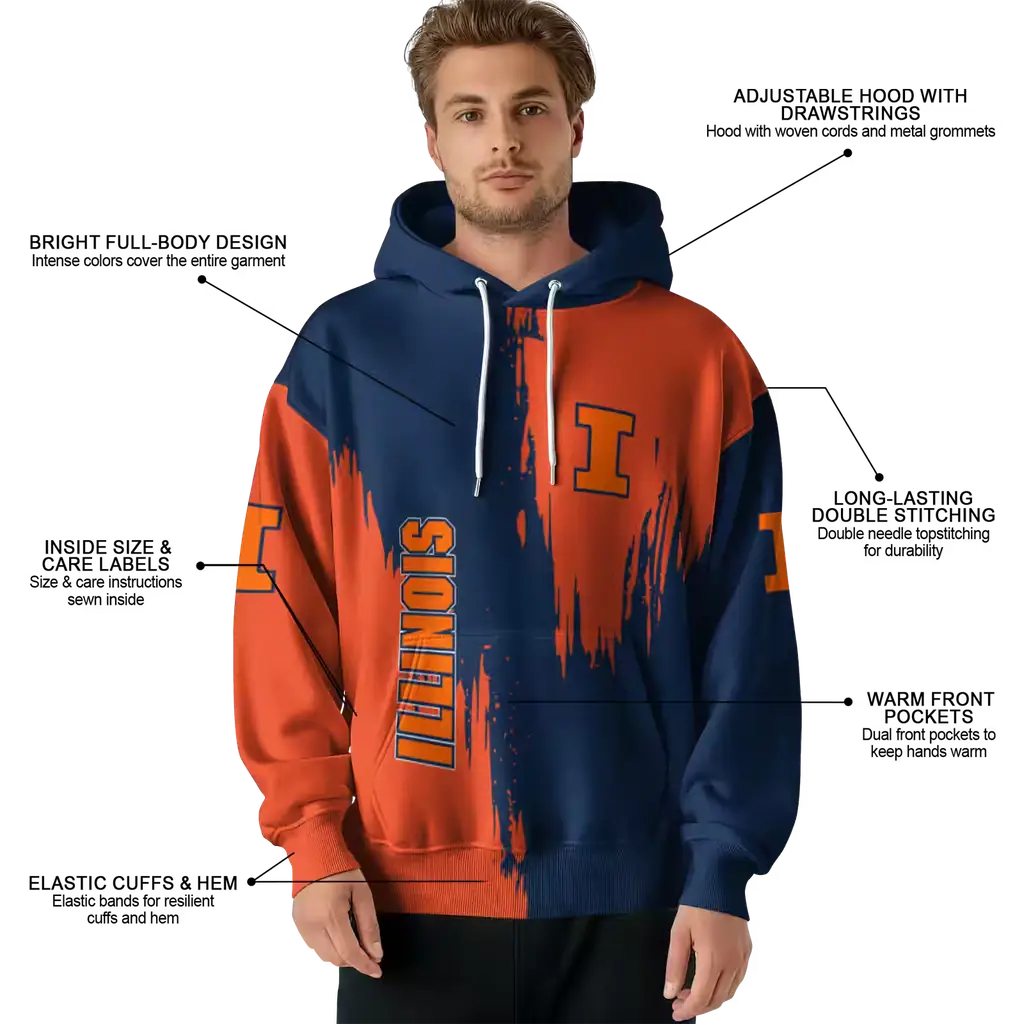 illinois fighting illini splatter effect blue hoodie latest model illinois fighting illini splatter effect blue hoodie latest model