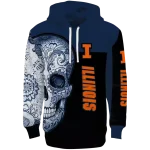 illinois fighting illini sugar skull blue black hoodie best selling