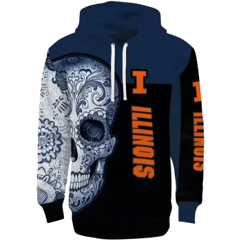 illinois fighting illini sugar skull blue black hoodie best selling