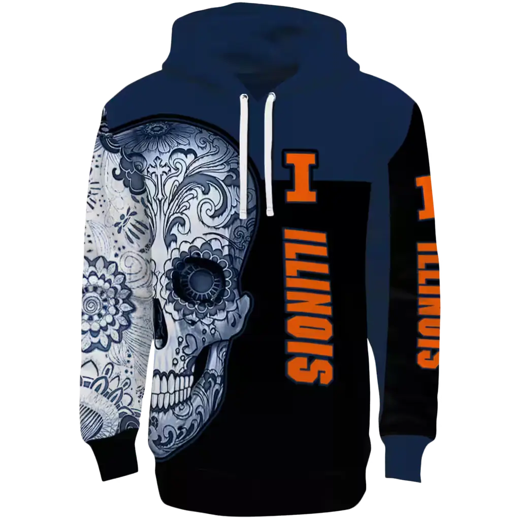 illinois fighting illini sugar skull blue black hoodie best selling illinois fighting illini sugar skull blue black hoodie best selling