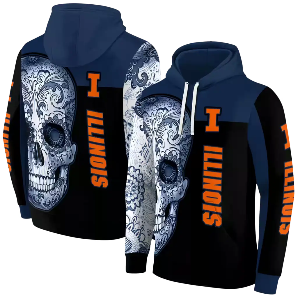 illinois fighting illini sugar skull blue black hoodie fashion forward illinois fighting illini sugar skull blue black hoodie fashion forward
