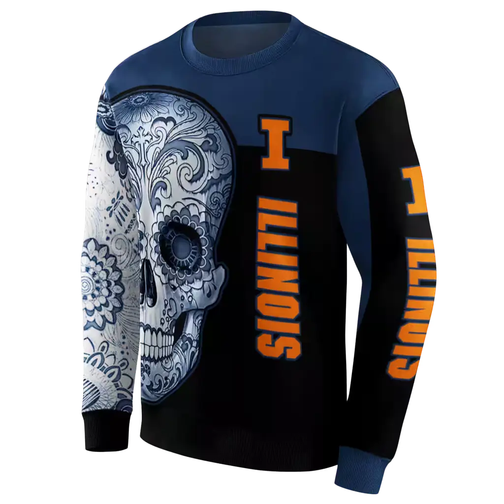 illinois fighting illini sugar skull blue black hoodie new arrival illinois fighting illini sugar skull blue black hoodie new arrival