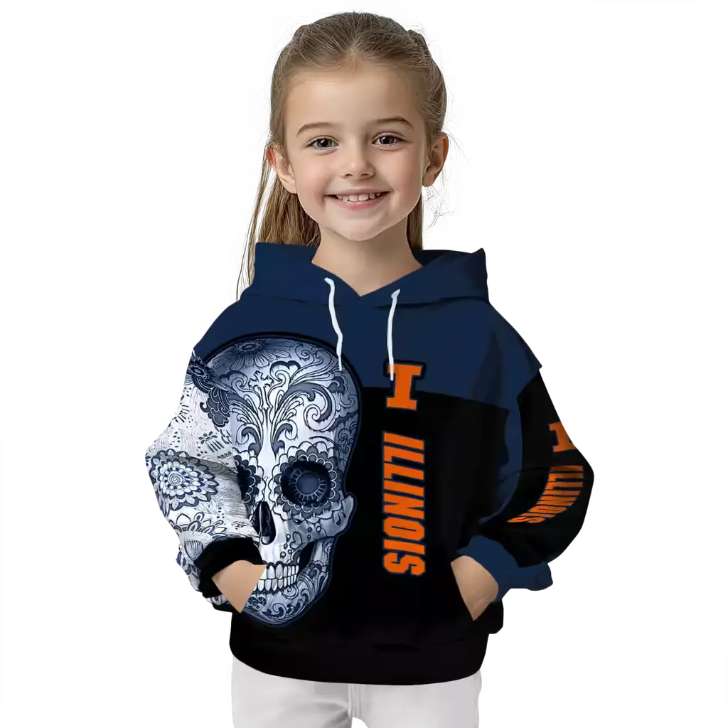 illinois fighting illini sugar skull blue black hoodie top rated illinois fighting illini sugar skull blue black hoodie top rated
