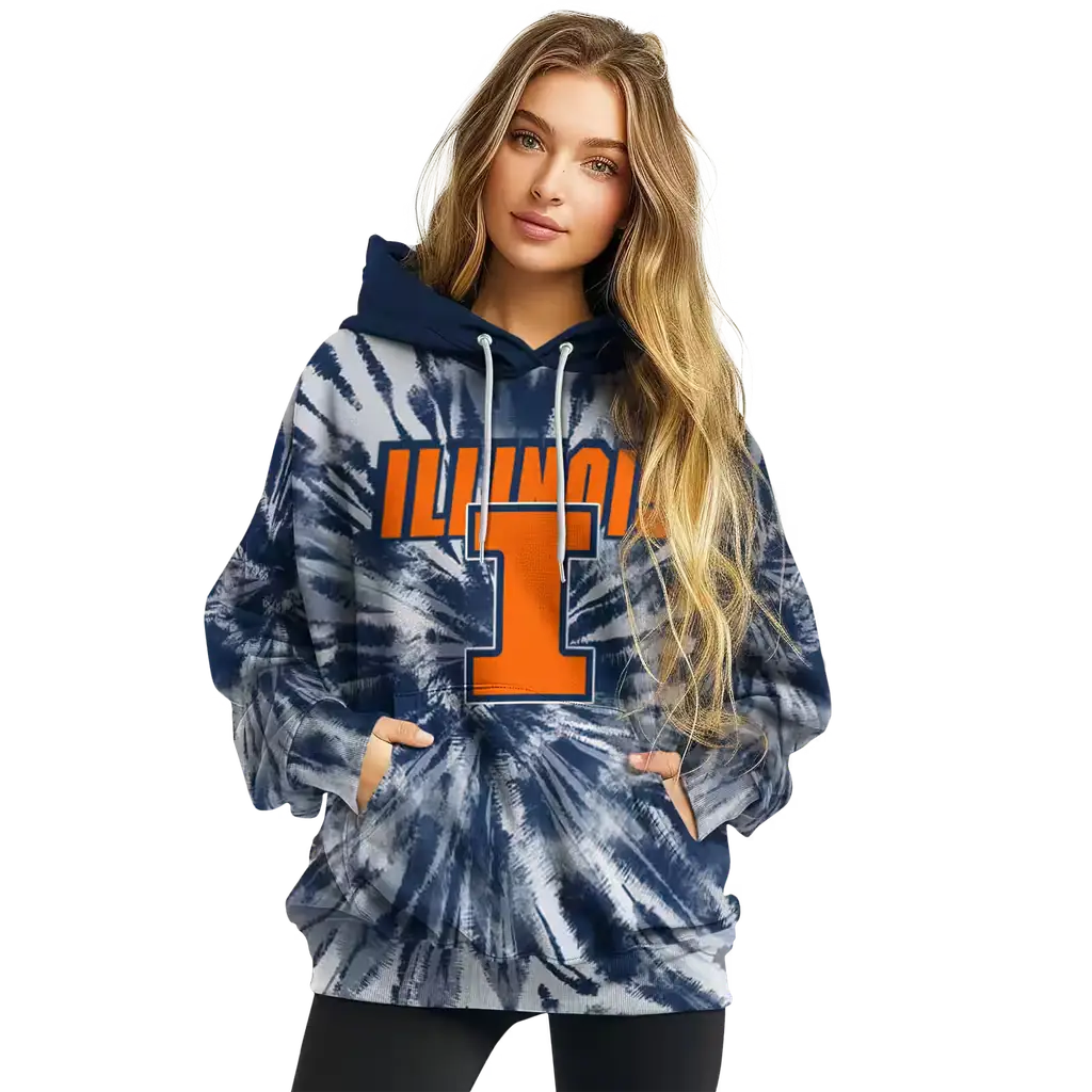 illinois fighting illini tie dye pattern blue hoodie high quality illinois fighting illini tie dye pattern blue hoodie high quality