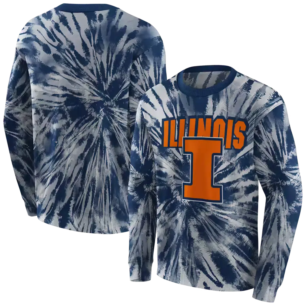 illinois fighting illini tie dye pattern blue hoodie premium grade illinois fighting illini tie dye pattern blue hoodie premium grade