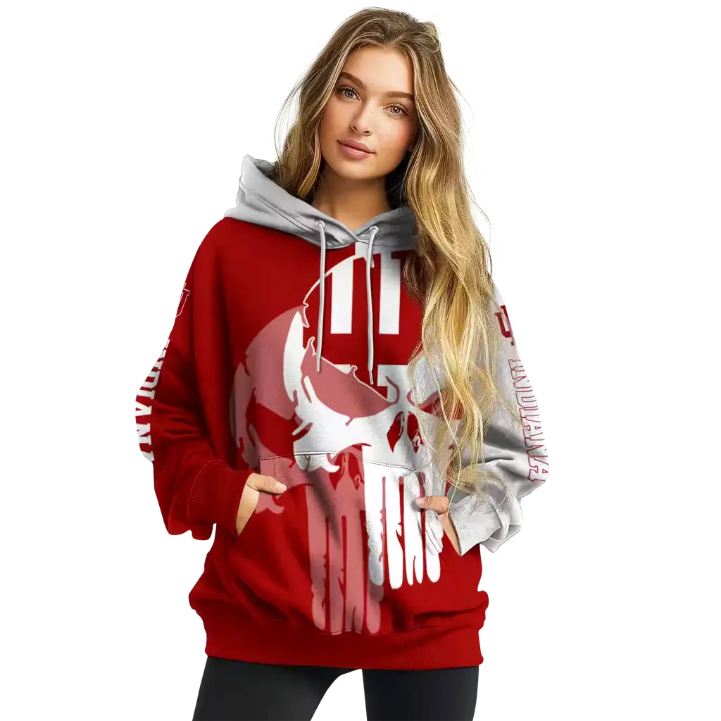 indiana hoosiers graphic punisher red white hoodie high quality indiana hoosiers graphic punisher red white hoodie high quality
