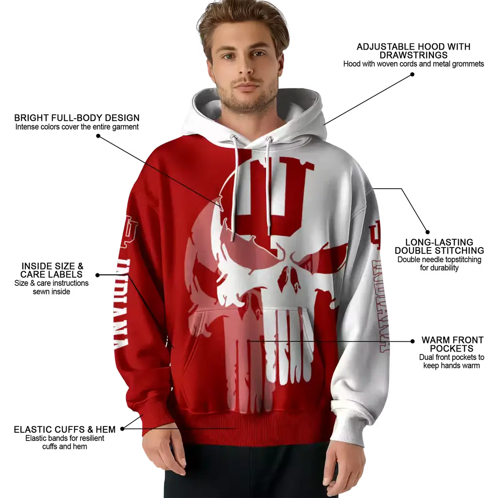 indiana hoosiers graphic punisher red white hoodie latest model indiana hoosiers graphic punisher red white hoodie latest model
