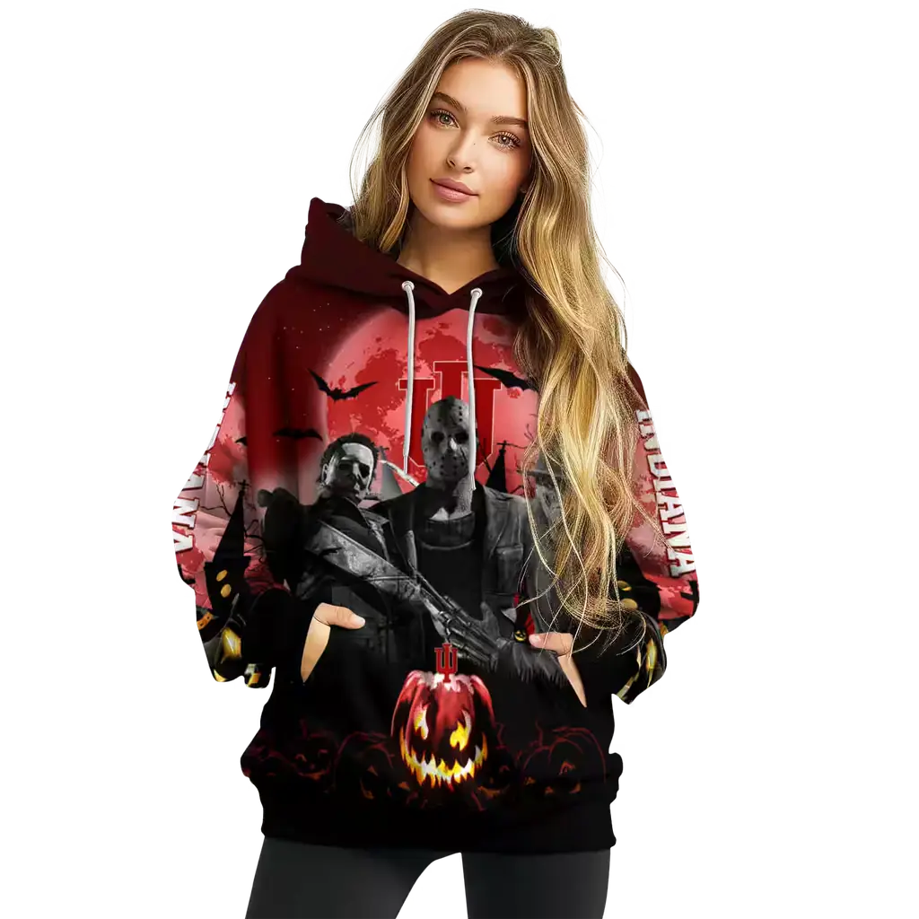 indiana hoosiers halloween vibes red black hoodie high quality indiana hoosiers halloween vibes red black hoodie high quality