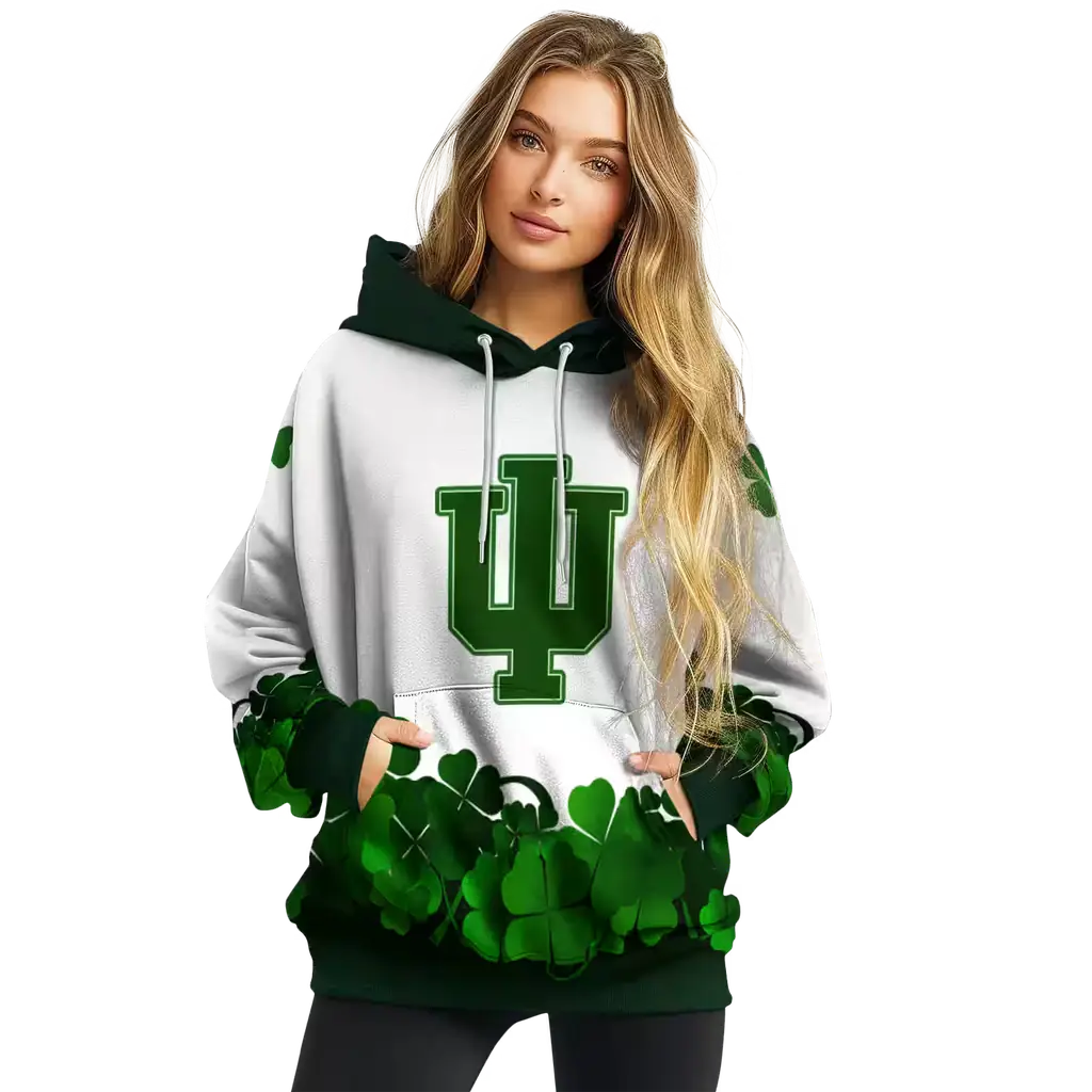 indiana hoosiers lucky motif white green hoodie high quality indiana hoosiers lucky motif white green hoodie high quality