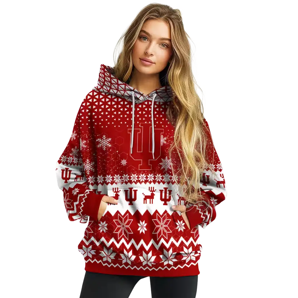 indiana hoosiers reindeer motif red hoodie high quality indiana hoosiers reindeer motif red hoodie high quality