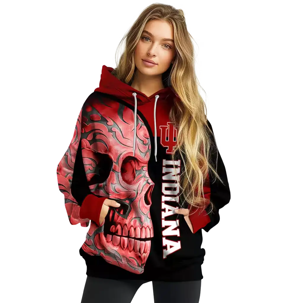 indiana hoosiers skull motif red black hoodie high quality indiana hoosiers skull motif red black hoodie high quality