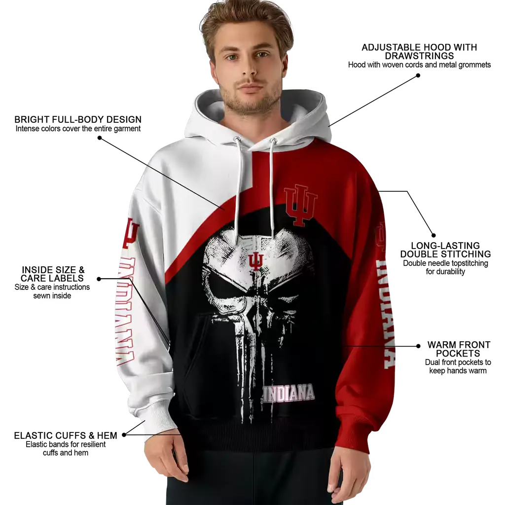 indiana hoosiers skull punisher cream black hoodie latest model indiana hoosiers skull punisher cream black hoodie latest model