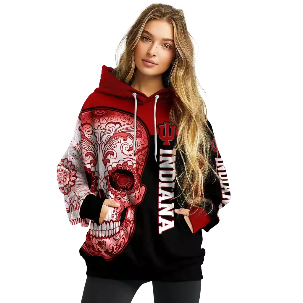 indiana hoosiers sugar skull red black hoodie high quality indiana hoosiers sugar skull red black hoodie high quality