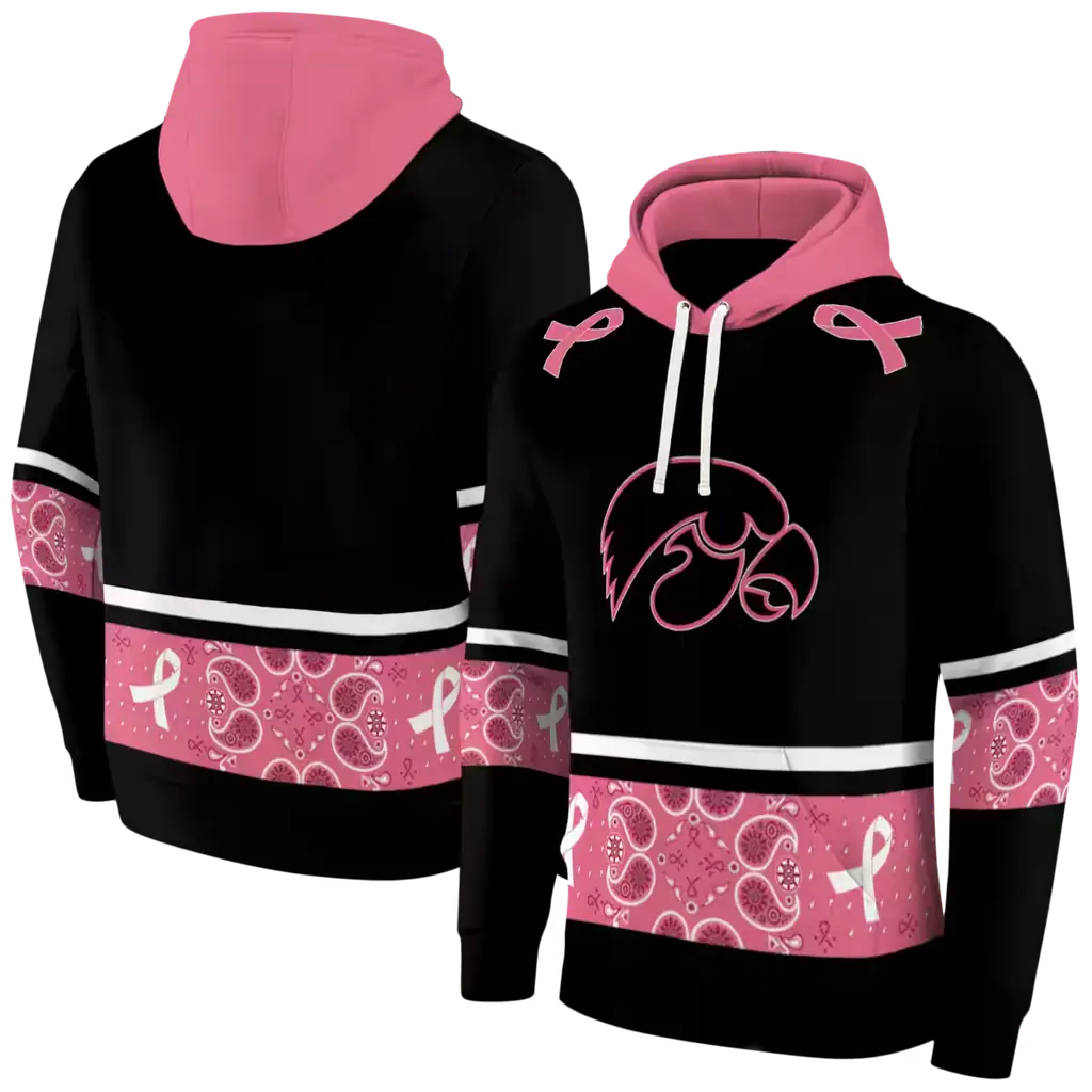 iowa hawkeyes awareness ribbon black pink hoodie fashion forward iowa hawkeyes awareness ribbon black pink hoodie fashion forward
