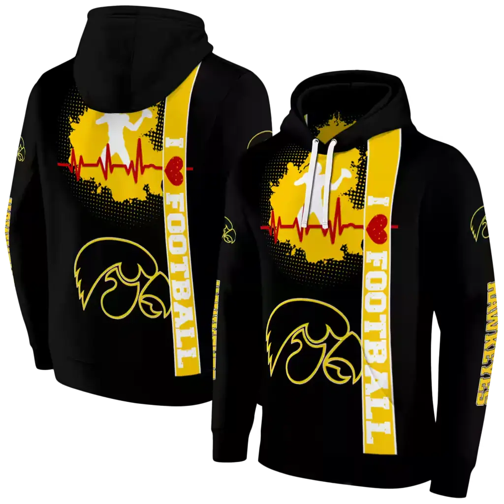iowa hawkeyes football heartbeat black hoodie fashion forward iowa hawkeyes football heartbeat black hoodie fashion forward