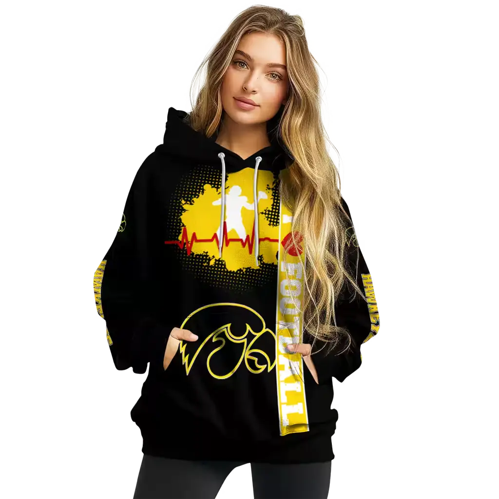 iowa hawkeyes football heartbeat black hoodie high quality iowa hawkeyes football heartbeat black hoodie high quality