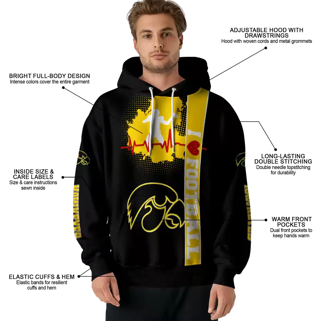iowa hawkeyes football heartbeat black hoodie latest model iowa hawkeyes football heartbeat black hoodie latest model