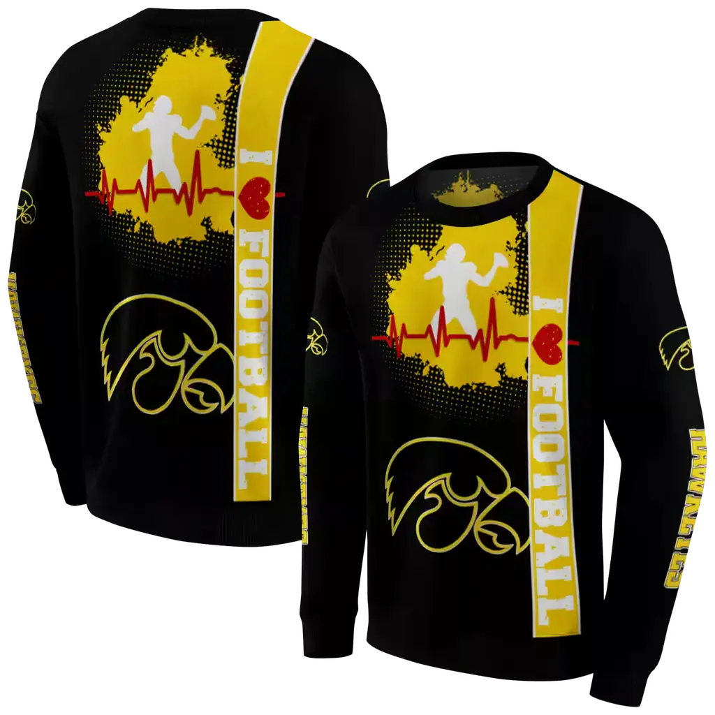 iowa hawkeyes football heartbeat black hoodie premium grade iowa hawkeyes football heartbeat black hoodie premium grade