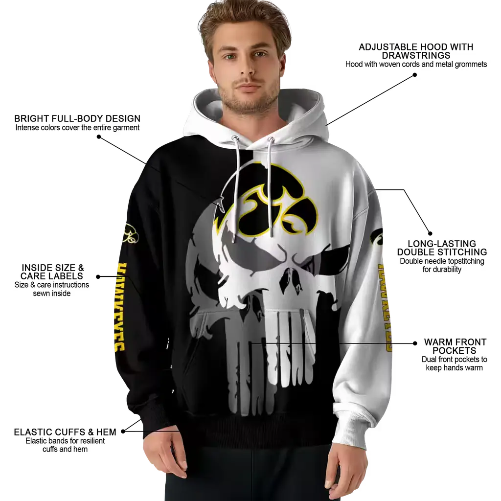 iowa hawkeyes graphic punisher black white hoodie latest model iowa hawkeyes graphic punisher black white hoodie latest model