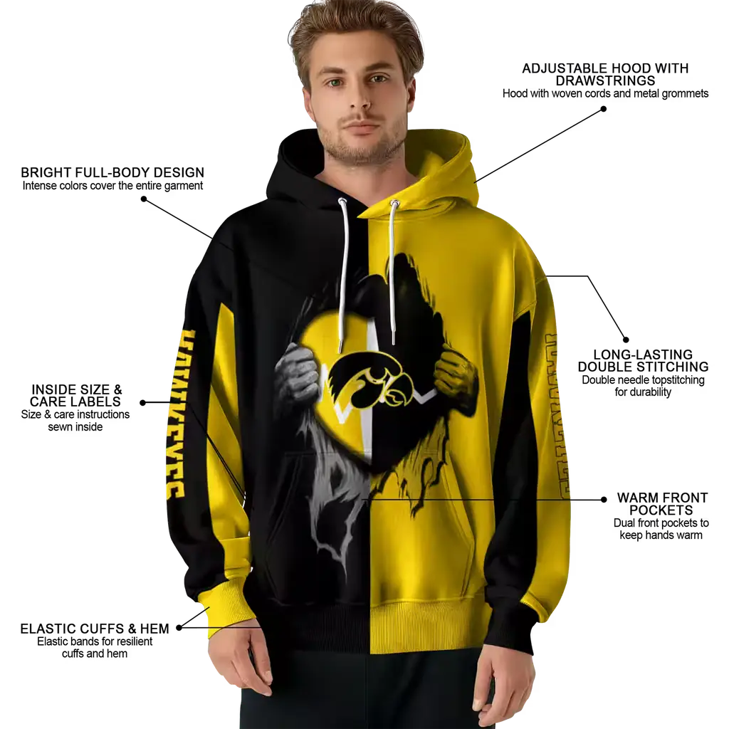 iowa hawkeyes heartbeat graphic black hoodie latest model iowa hawkeyes heartbeat graphic black hoodie latest model