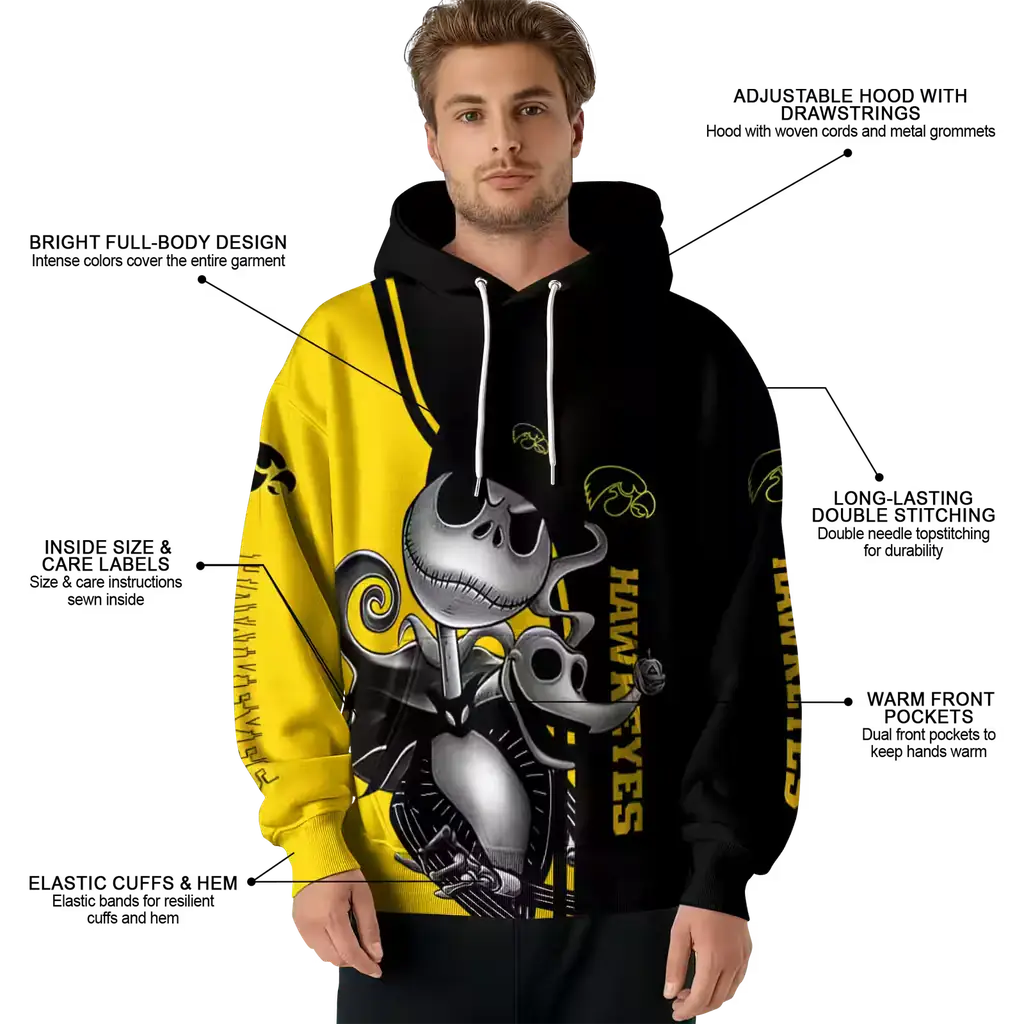 iowa hawkeyes jack skellington black hoodie latest model iowa hawkeyes jack skellington black hoodie latest model