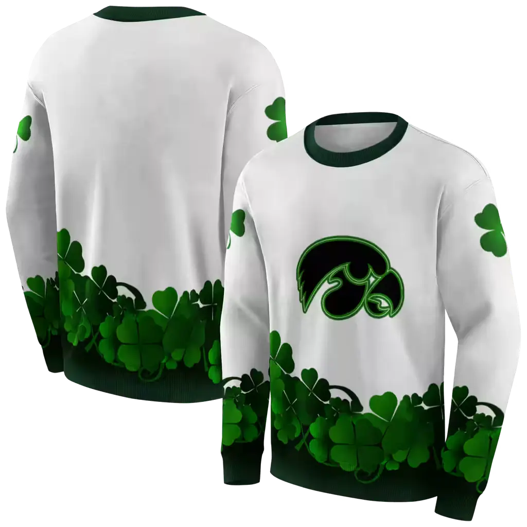 iowa hawkeyes lucky motif white green hoodie premium grade iowa hawkeyes lucky motif white green hoodie premium grade