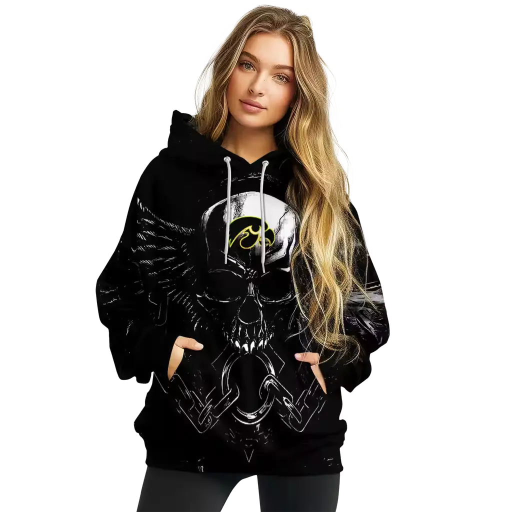 iowa hawkeyes skull artwork black hoodie high quality iowa hawkeyes skull artwork black hoodie high quality