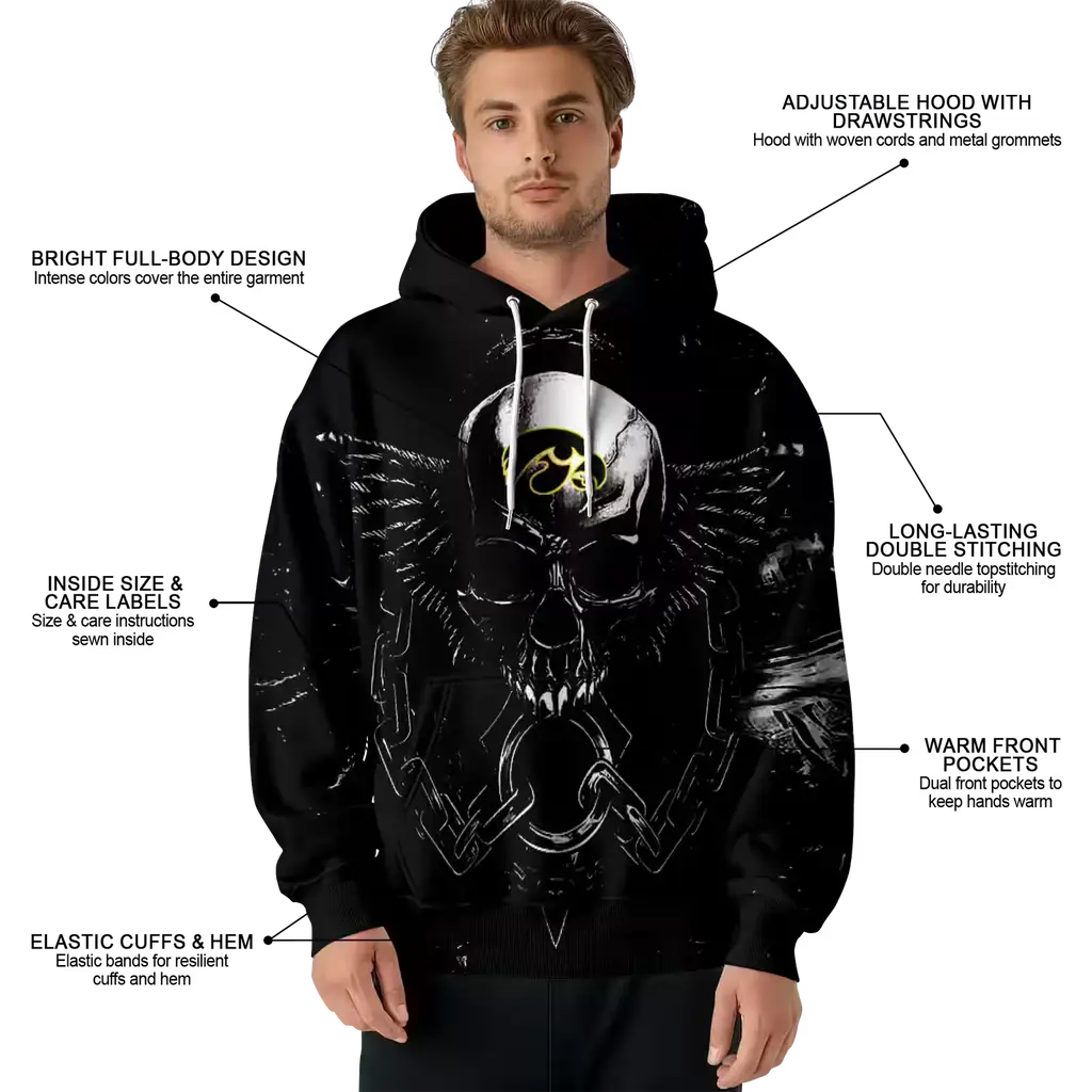 iowa hawkeyes skull artwork black hoodie latest model iowa hawkeyes skull artwork black hoodie latest model