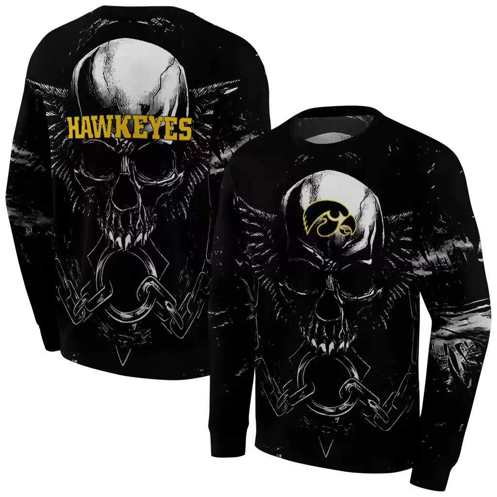 iowa hawkeyes skull artwork black hoodie premium grade iowa hawkeyes skull artwork black hoodie premium grade
