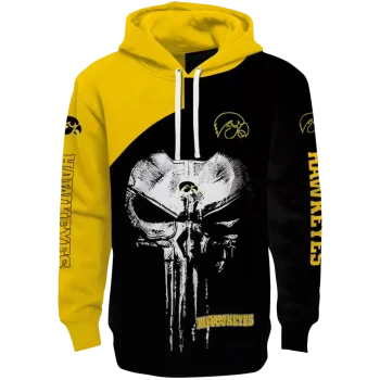 iowa hawkeyes skull punisher gold black hoodie best selling