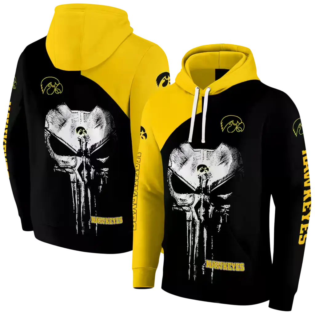 iowa hawkeyes skull punisher gold black hoodie fashion forward iowa hawkeyes skull punisher gold black hoodie fashion forward