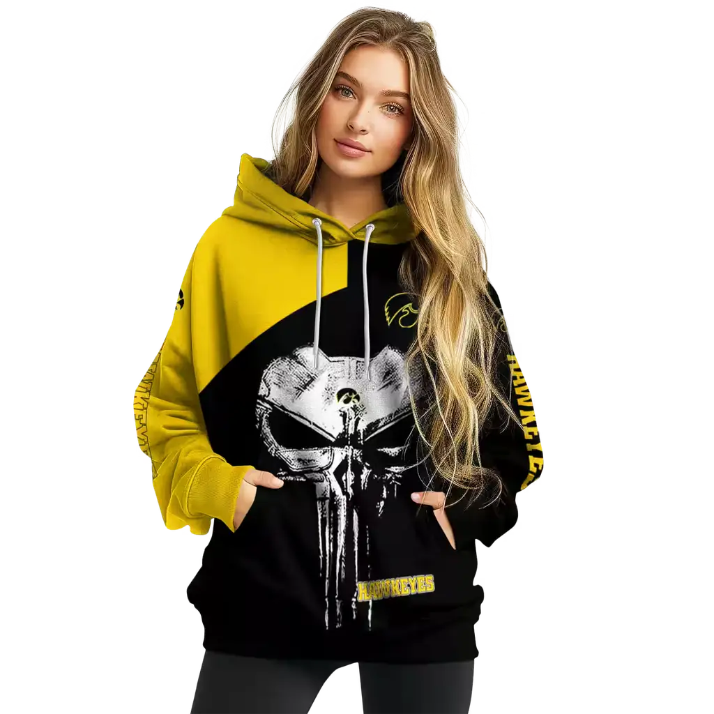 iowa hawkeyes skull punisher gold black hoodie high quality iowa hawkeyes skull punisher gold black hoodie high quality