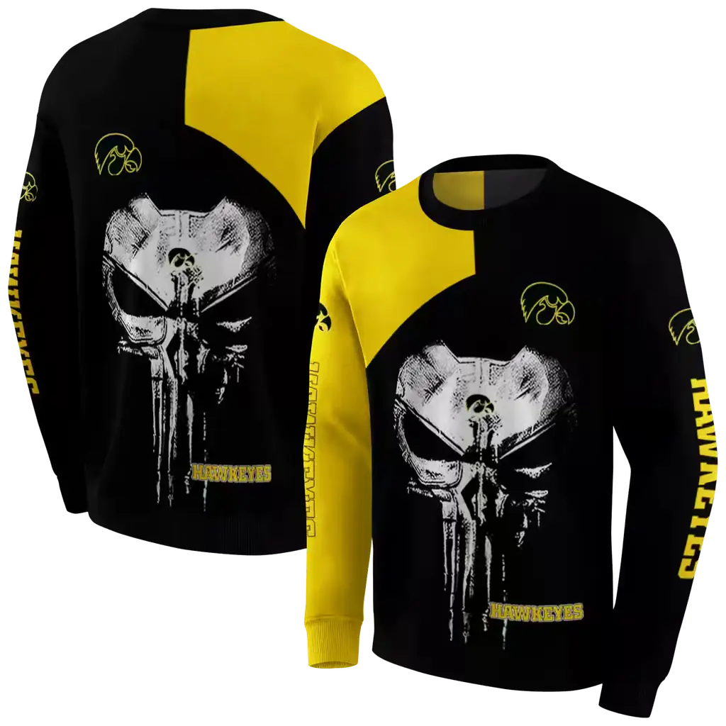 iowa hawkeyes skull punisher gold black hoodie premium grade iowa hawkeyes skull punisher gold black hoodie premium grade