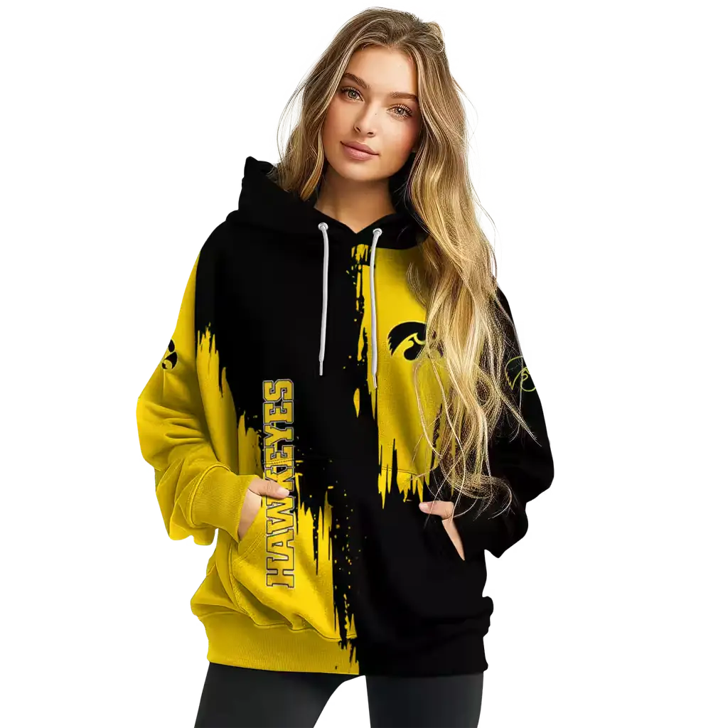 iowa hawkeyes splatter effect black hoodie high quality iowa hawkeyes splatter effect black hoodie high quality