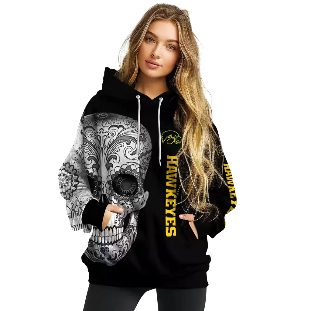 iowa hawkeyes sugar skull black hoodie high quality iowa hawkeyes sugar skull black hoodie high quality