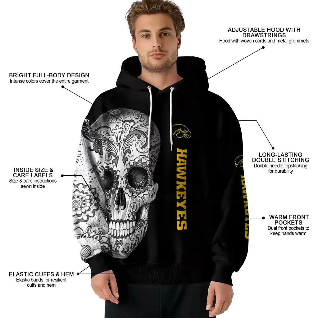 iowa hawkeyes sugar skull black hoodie latest model iowa hawkeyes sugar skull black hoodie latest model