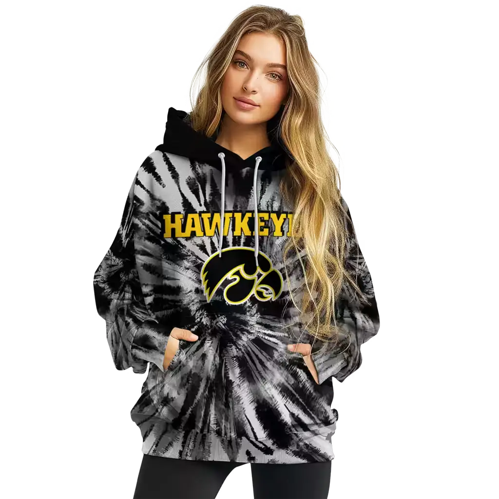 iowa hawkeyes tie dye pattern black hoodie high quality iowa hawkeyes tie dye pattern black hoodie high quality