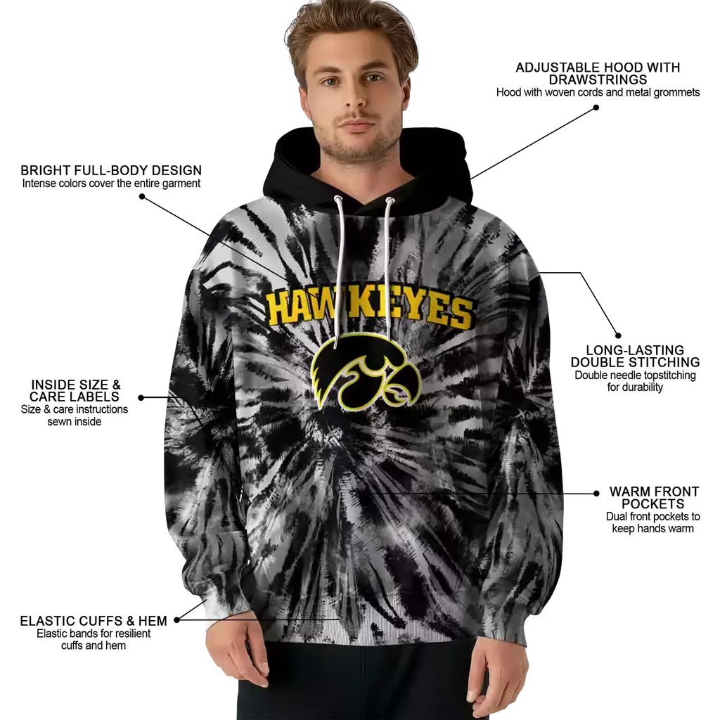 iowa hawkeyes tie dye pattern black hoodie latest model iowa hawkeyes tie dye pattern black hoodie latest model