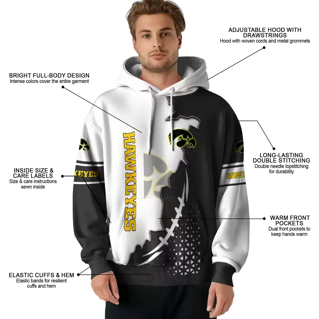 iowa hawkeyes triangular pattern black white hoodie latest model iowa hawkeyes triangular pattern black white hoodie latest model