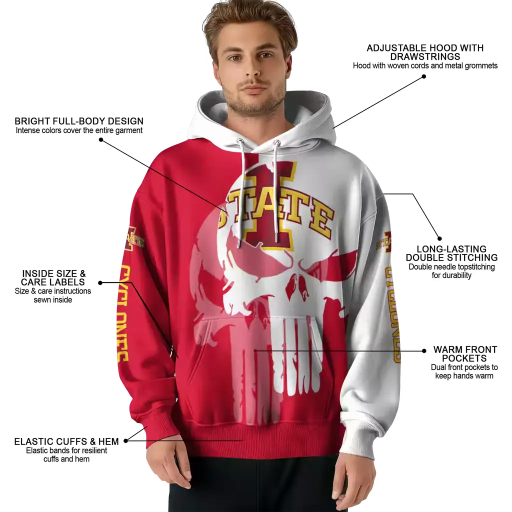 iowa state cyclones graphic punisher red white hoodie latest model iowa state cyclones graphic punisher red white hoodie latest model