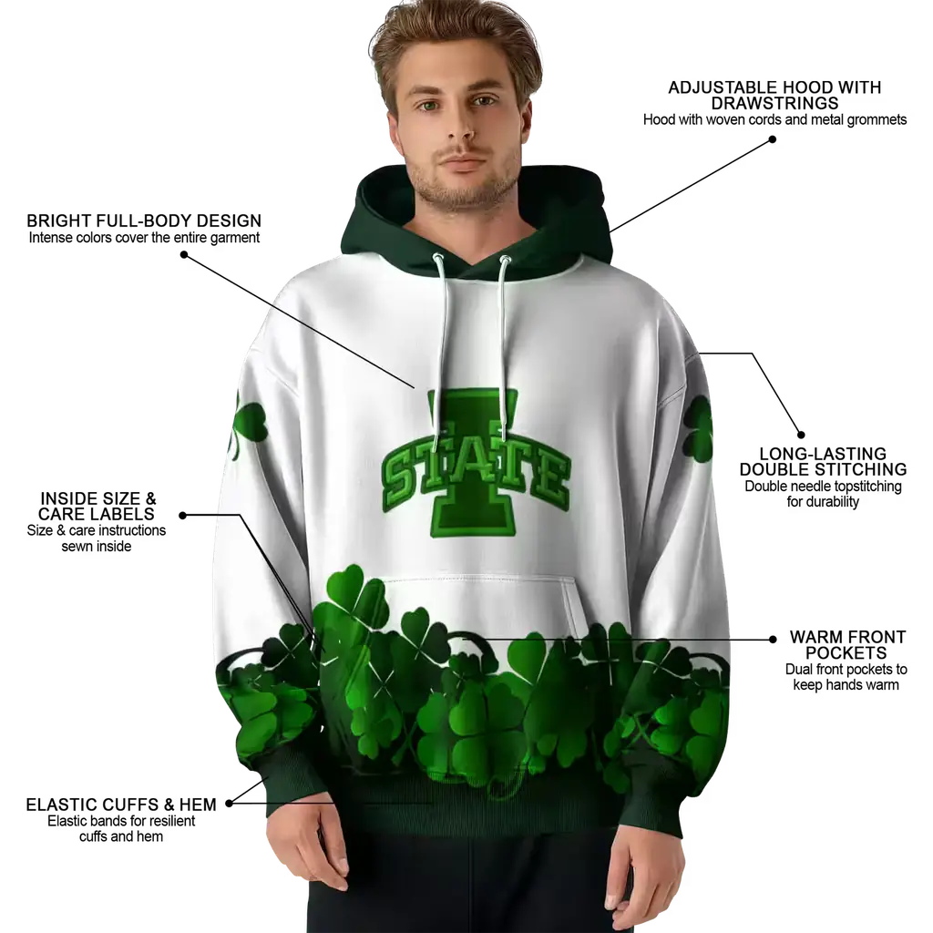 iowa state cyclones lucky motif white green hoodie latest model iowa state cyclones lucky motif white green hoodie latest model