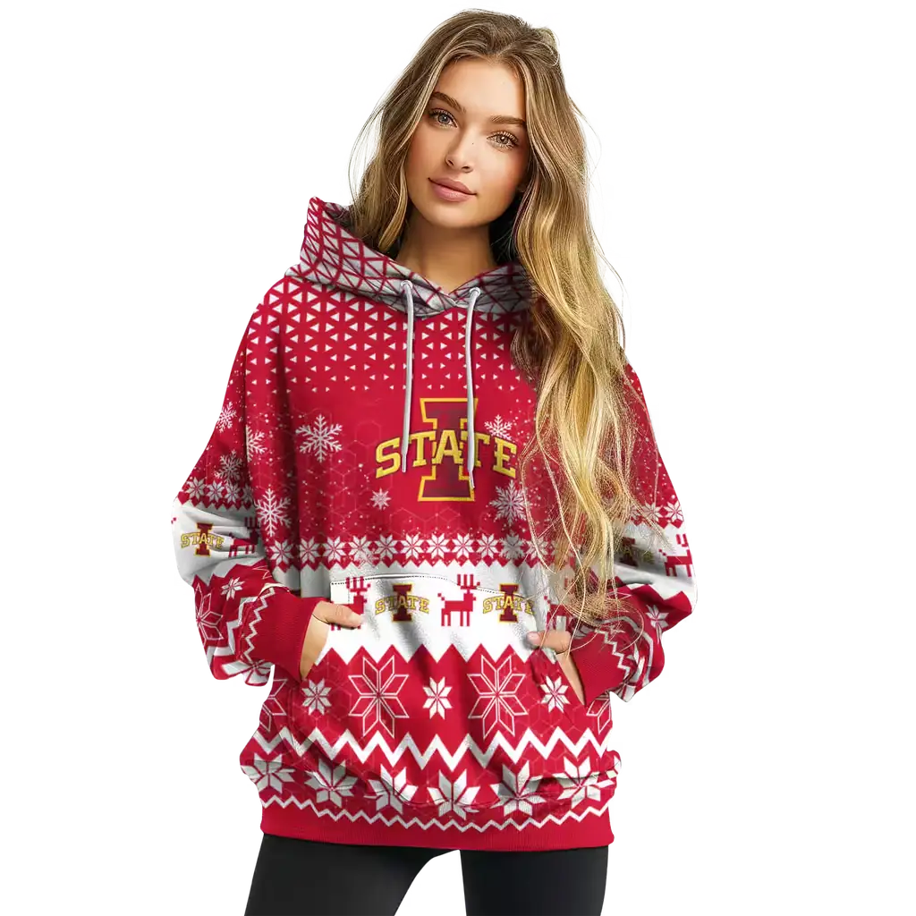iowa state cyclones reindeer motif red hoodie high quality iowa state cyclones reindeer motif red hoodie high quality