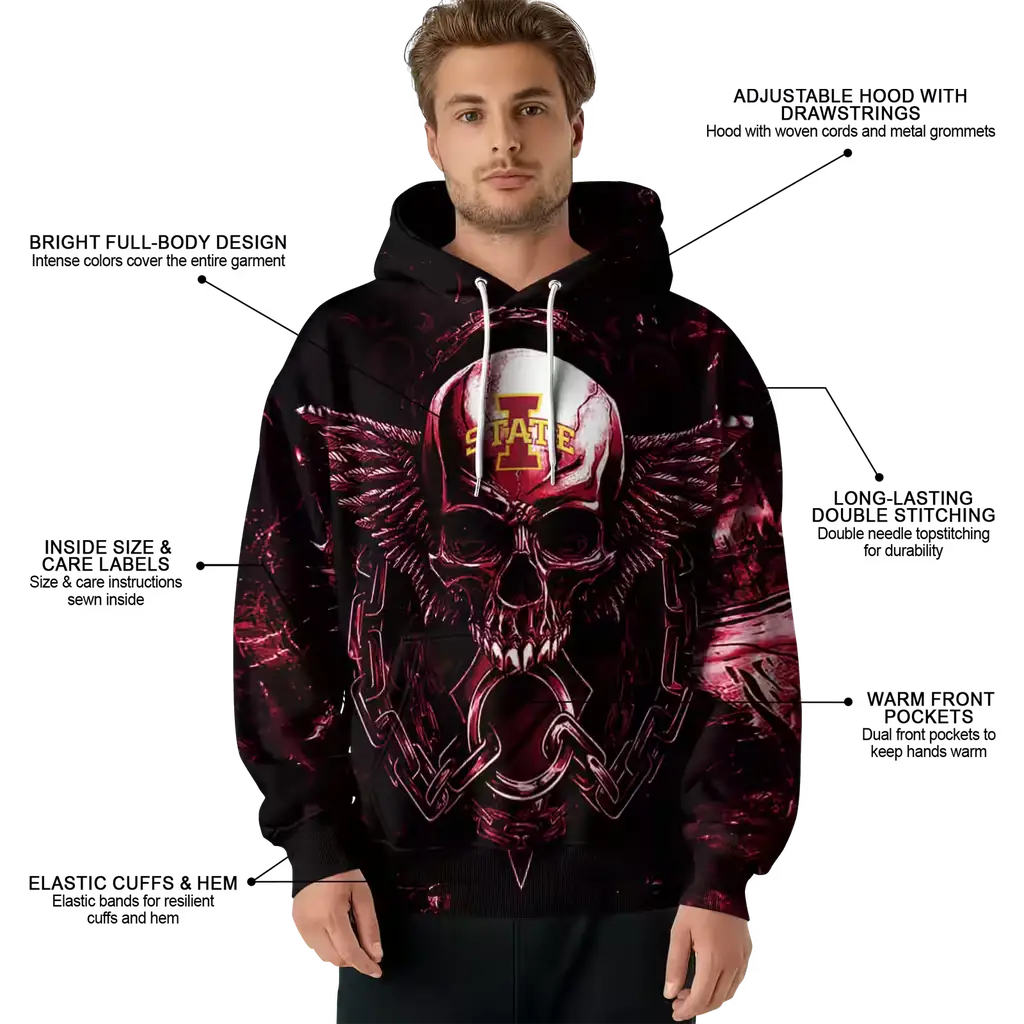 iowa state cyclones skull artwork red black hoodie latest model iowa state cyclones skull artwork red black hoodie latest model