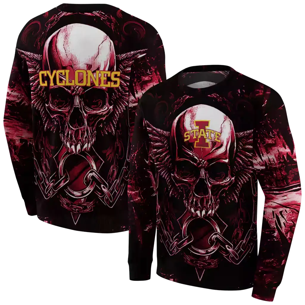 iowa state cyclones skull artwork red black hoodie premium grade iowa state cyclones skull artwork red black hoodie premium grade
