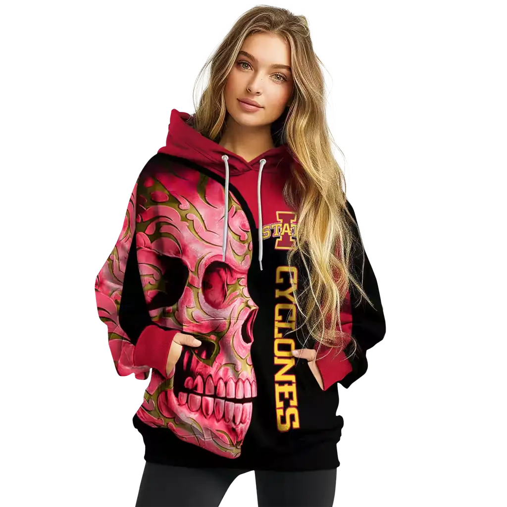 iowa state cyclones skull motif red black hoodie high quality iowa state cyclones skull motif red black hoodie high quality