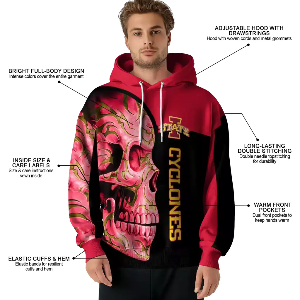 iowa state cyclones skull motif red black hoodie latest model iowa state cyclones skull motif red black hoodie latest model