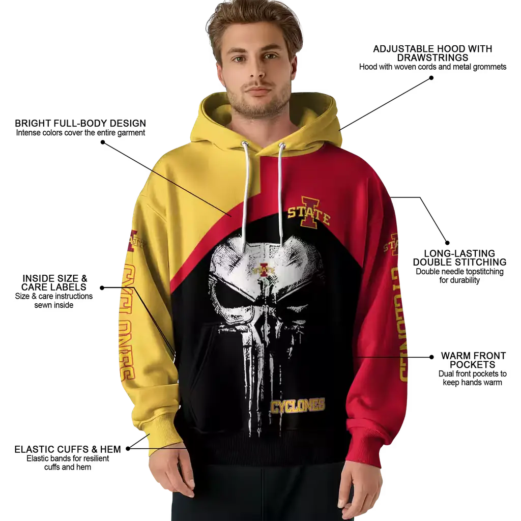 iowa state cyclones skull punisher gold black hoodie latest model iowa state cyclones skull punisher gold black hoodie latest model
