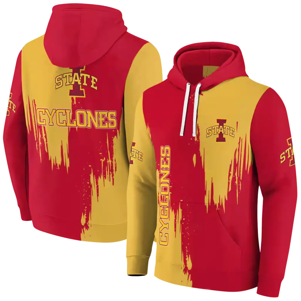 iowa state cyclones splatter effect red hoodie fashion forward iowa state cyclones splatter effect red hoodie fashion forward