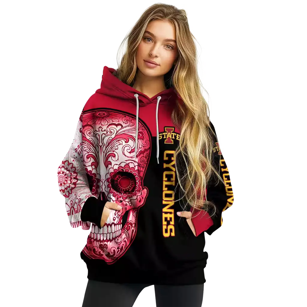iowa state cyclones sugar skull red black hoodie high quality iowa state cyclones sugar skull red black hoodie high quality